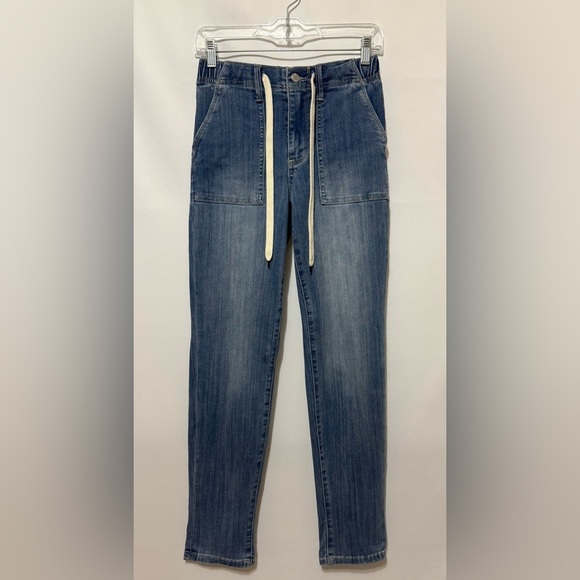 Judy Blue High Rise Boyfriend Jogger Jeans Size 0/24 Blue Drawstring Waist - Picture 15 of 16